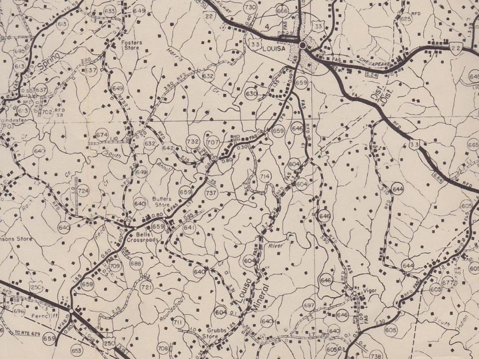Louisa County Virginia Map, 1959